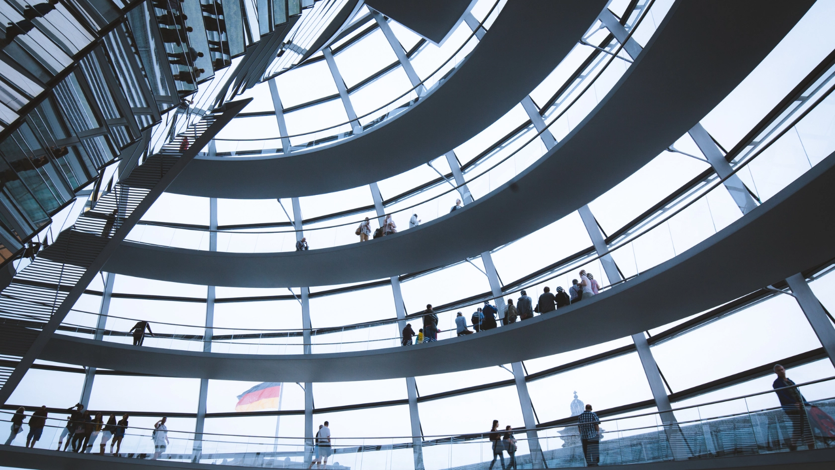 BERLIN - JULY 19, 2015: Interior view of famous Reichstag Dome in Berlin, Germany. Constructed to symbolize the reunification of Germany it's now one of Berlin's most important landmarks.