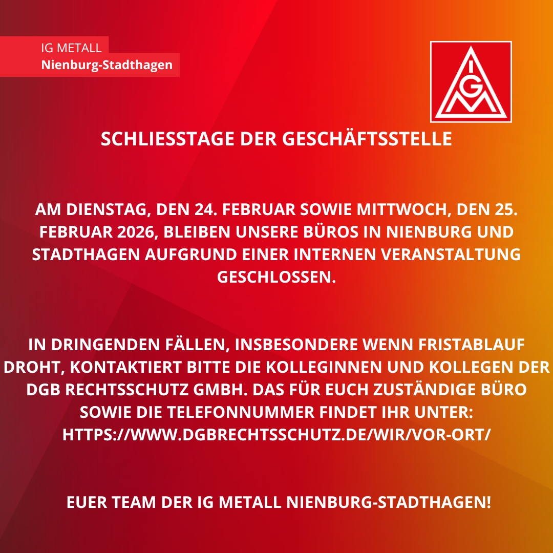 Unsere Geschäftsstelle ist vom 24.-25.02.2026 geschlossen