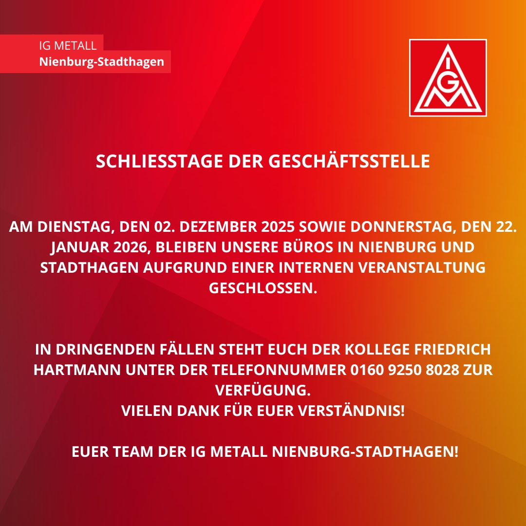 Schließtage 02.12.2025 und 22.01.2026